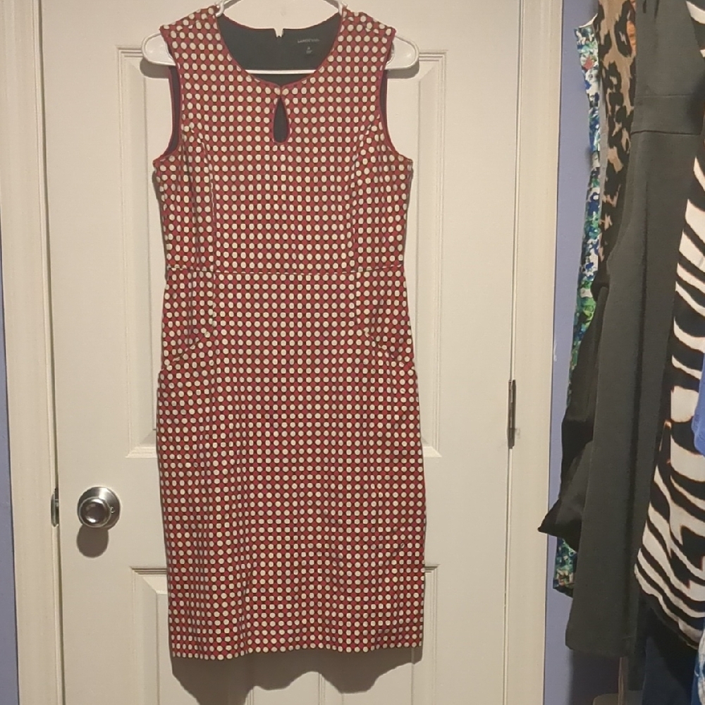 Lands' End Red and White Geometric Midi Dress